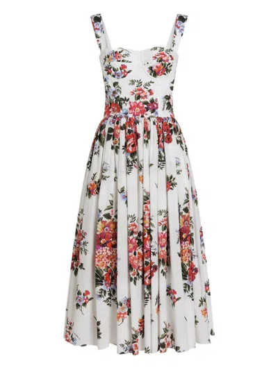 Dolce & Gabbana Midi Dress With Floral Bouquet Print In Multi