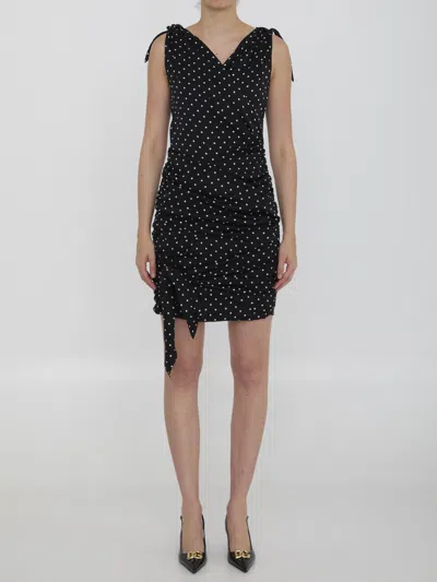 Dolce & Gabbana Midi Dress With Polka-dot Print In Black