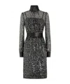 Dolce & Gabbana Midi Dress With Vertical Sequin Stripe Embroidery In Black