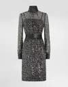 Dolce & Gabbana Midi Dress With Vertical Sequin Stripe Embroidery In Black