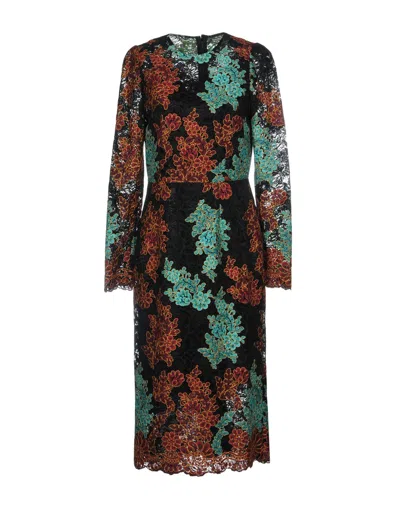 Dolce & Gabbana Multicolor Lace Embroidered Midi Dress In Black