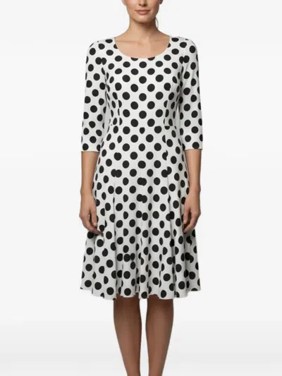 Pre-owned Dolce & Gabbana Midi Polka Dot-print Long-sleeve Dress In White