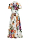 Dolce & Gabbana Midi Poplin Dress With Flower Bouquet Print Dolce E Gabbana In Multi