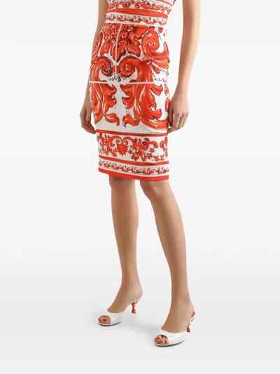 Dolce & Gabbana Midi Skirt In Majolica-print Charmeuse In Multi