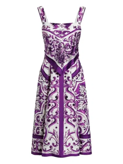 DOLCE & GABBANA MAJOLICA-PRINT MIDI DRESS - WOMEN'S - SILK/ELASTANE