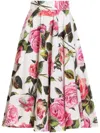 Dolce & Gabbana Multicolor Rose-print Cotton Circle Midi Skirt In Weiss