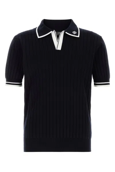 Dolce & Gabbana Knit Polo Shirt Contrast Trim Collar In Black