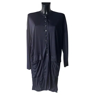 Pre-owned Dolce & Gabbana Midnight Blue Silk Oversized Asymmetrical Overcoat, 2000s