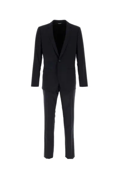 Dolce & Gabbana Midnight Blue Stretch Wool Suit In Black