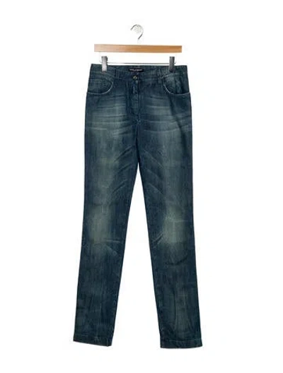 Pre-owned Dolce & Gabbana Mid-rise Straight Leg Jeans In Blue