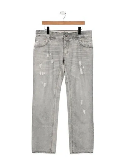 Pre-owned Dolce & Gabbana Mid-rise Straight Leg Jeans In Grey