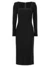 Dolce & Gabbana Long-sleeve Square-neck Midi Dress In Black