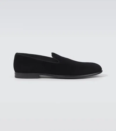 Dolce & Gabbana Black Dg Crown Embroidery Loafers Slip On Shoes