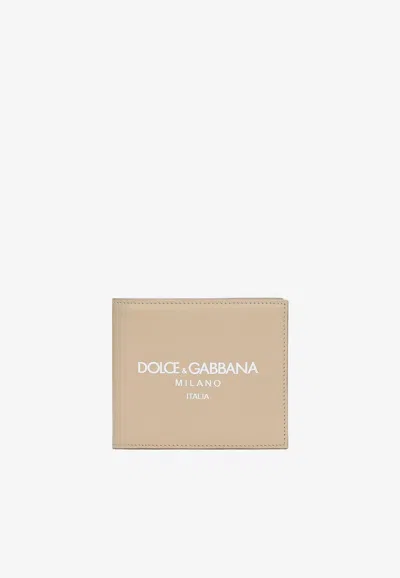 Dolce & Gabbana Milano Logo Bi-fold Wallet In Beige
