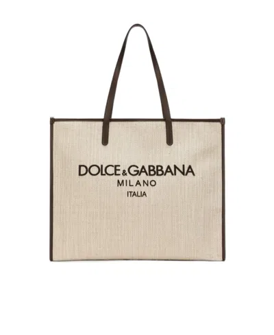 Dolce & Gabbana Milano Logo-embroidered Tote Bag In Nude