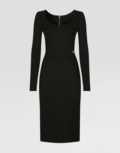 DOLCE & GABBANA MILANO RIB CALF-LENGTH DRESS WITH DG LOGO