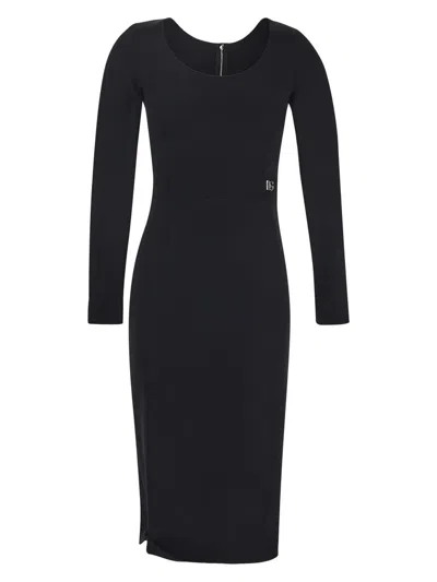 Dolce & Gabbana Milano Rib Midi Dress With Dg Logo In Nero