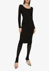 Dolce & Gabbana Milano Rib Midi Dress With Dg Logo In Black