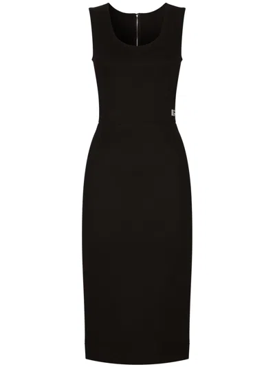 Dolce & Gabbana Wool Blend Fit And Flare Midi Dress In Black