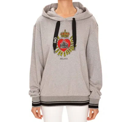 Pre-owned Dolce & Gabbana Milano Roma Heart Crown Dg Logo Hoody Sweater Gray Red 13262