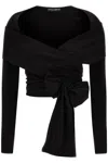 Dolce & Gabbana Stretch Jersey Punto Milano Wrap Top In Nero