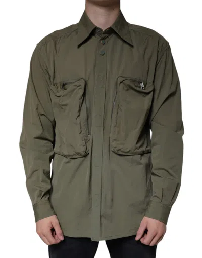 Pre-owned Dolce & Gabbana Military Green Cotton Bend Collared Coat Men's Jacket ()
