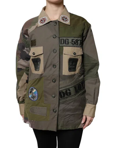 Dolce & Gabbana Military Patchwork Cotton Jacket In Green