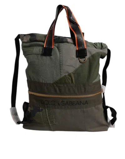 Dolce & Gabbana Military Green Patchwork Rucksack Backpack Men's Bag