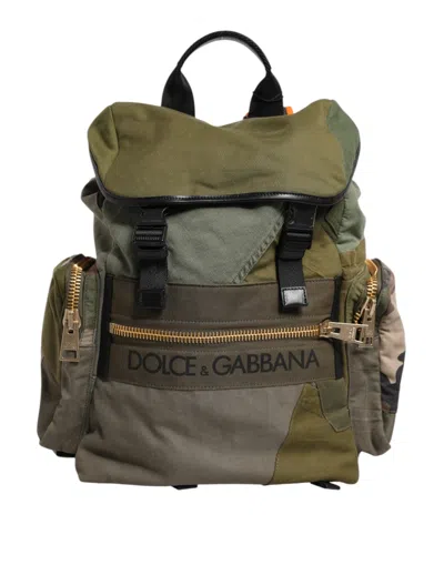 Dolce & Gabbana Military Green Patchwork Rucksack Backpack Men's Bag