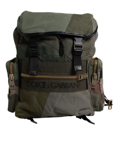 Dolce & Gabbana Military Green Patchwork Travel Backpack Men's Bag