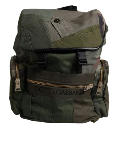 Dolce & Gabbana Military Green Patchwork Travel Backpack Men's Bag