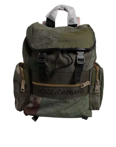 Dolce & Gabbana Military Green Patchwork Travel Backpack Men's Bag