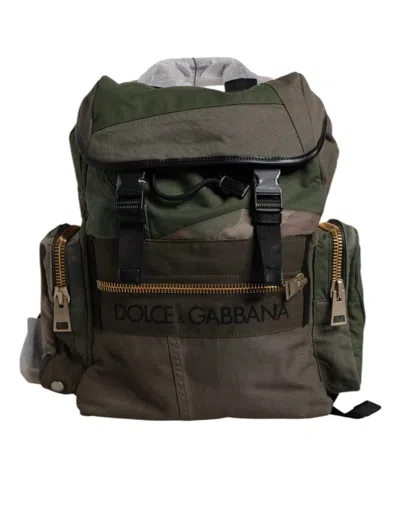 Dolce & Gabbana Military Green Patchwork Travel Backpack Men's Bag