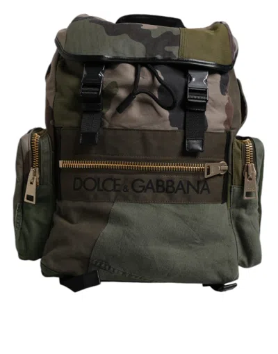 Dolce & Gabbana Military Green Patchwork Travel Backpack Men's Bag