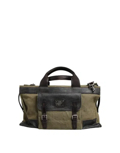 Dolce & Gabbana Military Green Two Tone Tote Duffel Shoulder Borse Men's Bag In Dark Green