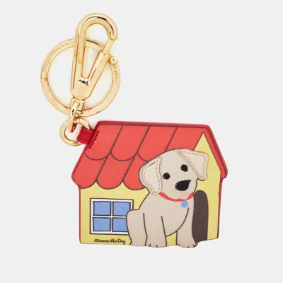 Pre-owned Dolce & Gabbana Mimmo The Dog Motif Leather Gold Tone Key Chain / Key Ring In Multi