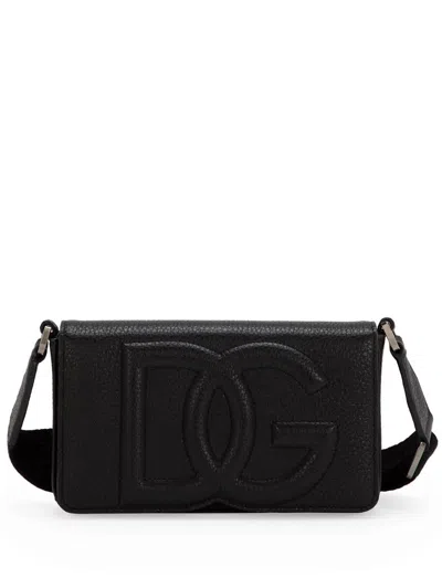 Dolce & Gabbana Logo-embossed Leather Messenger Bag In Schwarz