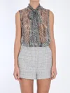 Dolce & Gabbana Pussy Bow Top With Fur Print In Gray
