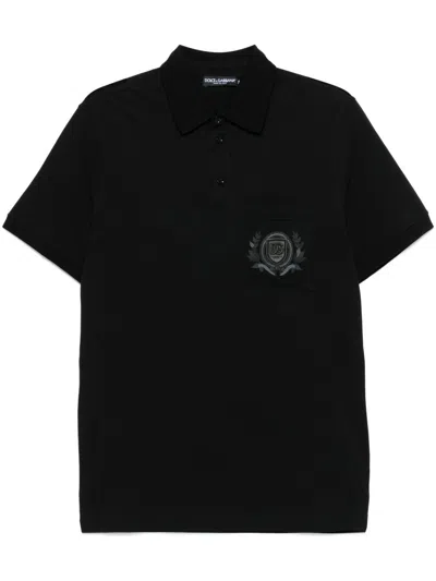 Dolce & Gabbana Mini Button-up Shirt With Chest Pocket And Side Slits In Black
