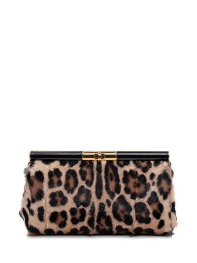 Dolce & Gabbana Mini Clutch With Jewel Closure In Brown