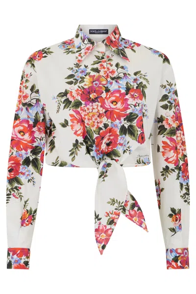 Dolce & Gabbana Mini Cotton Shirt With Floral Print In Multi