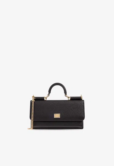 Dolce & Gabbana Mini Dauphine Print Leather Handbag In Black
