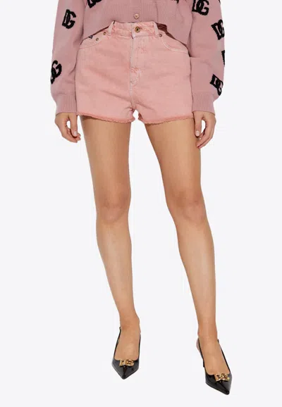 Dolce & Gabbana Mini Denim Shorts With Frayed-edges In Pink