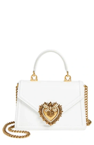 Dolce & Gabbana Mini Devotion Leather Top Handle Bag In Optical White