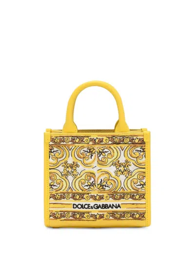 Dolce & Gabbana Mini Dg Majolica Embroidered Tote Bag In Yellow