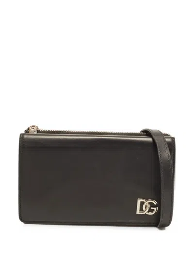 Pre-owned Dolce & Gabbana Mini Dg Logo Leather Cross Body Bag In Black