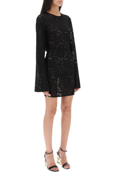 Dolce & Gabbana Mini Dress In Floral Openwork Knit In Nero (black)