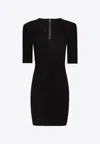 Dolce & Gabbana Black Mini Dress With Short Sleeves And Neckline Detail In Viscose Blend Woman In Black