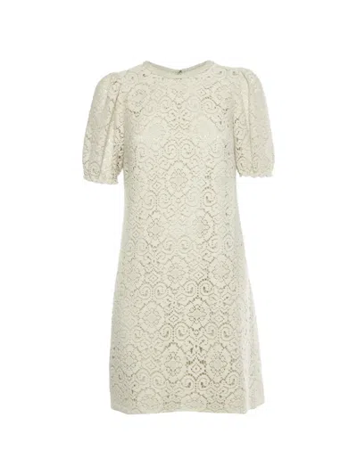 Pre-owned Dolce & Gabbana Mini Lace Shift Dress In Neutral