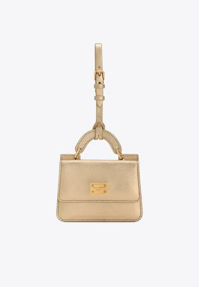 Dolce & Gabbana Mini Laminated Leather Shoulder Bag In Gold